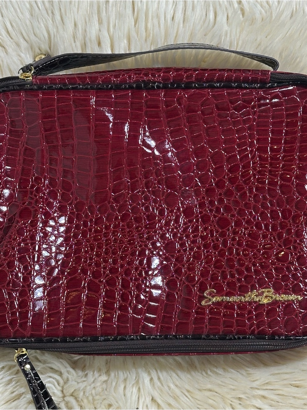 Samantha Brown Croc-Embossed Patent Cosmetic Case - Burgundy